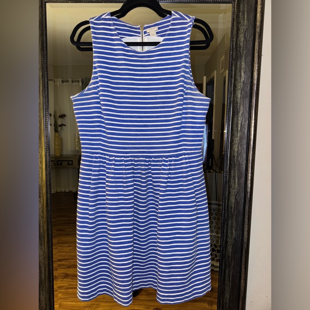 J. CREW FACTORY Striped Pleated Zip Back Ponte Dress in Bright Grotto Stripe - Picture 5 of 9
